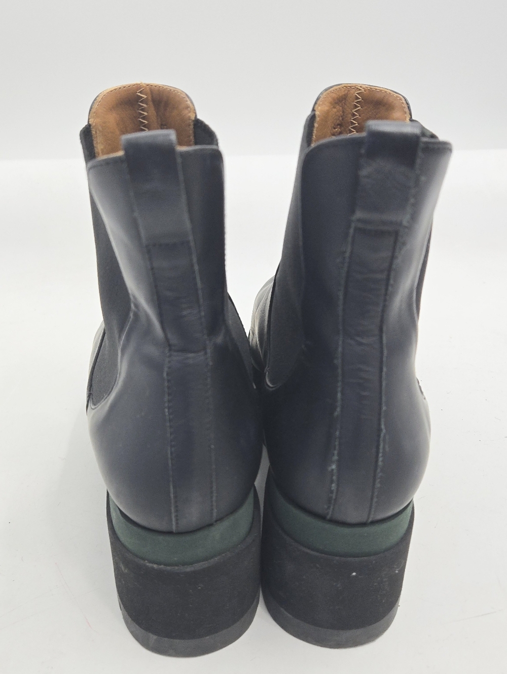 COCLICO Black Leather Chelsea Platform Ankle Boots with Green Accent - Picture 8 of 14